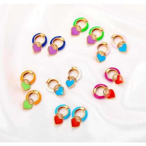 Korean Ins Enamel Oil Heart Dangle Girl Earrings New Metal Round Hoop Earrings for Women 2021 Trendy Colorful Aretes Aro Jewelry