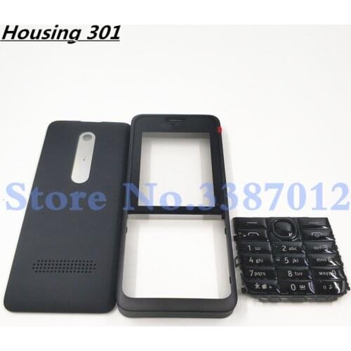 For Nokia Asha 301 n301 Dual card version Housing Cover Door Frame + Battery Back cover + English Keypad + Logo Free Shipping