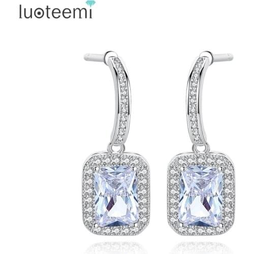 LUOTEEMI Square Drop Earrings for Women Wedding Engagement Fashion Jewelry Dangle Boucle D'Oreille Femme Bijoux Christmas Gifts