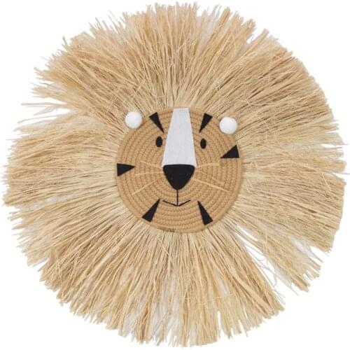 Wall Hanging Nordic Hand Woven Cartoon Lion Hanging Decorations Cotton Thread Weaving Animal Head Ornament Children Room Decor