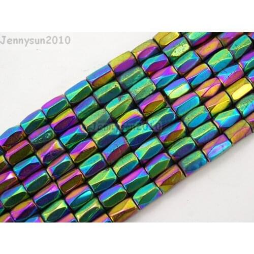 Natural Metallic Multi-Colored Hematite Gems stone Faceted Tube Beads 5x8mm for Jewelry Making Crafts 10 Strands/Pack