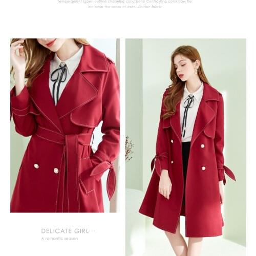 New Red Windbreaker in Spring of 2021, Womens Middle and Small Size, Waist Down, Thin Temperament and Drooping Coat