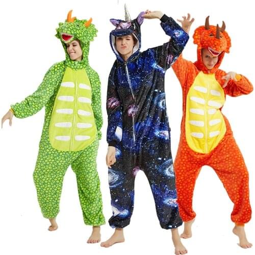 Unicorn Kigurumis Animal Zipper Onesies Unisex Pajama Women Girl Home Jumpsuit Winter Warm Overalls Dinosaur Outfit Flannel
