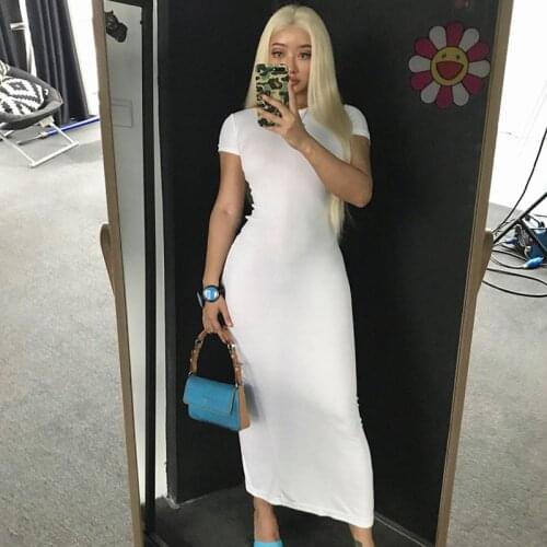 Rear Slit Super Breathable And Comfortable Small Slim Round Neck Short-Sleeved Long Dress