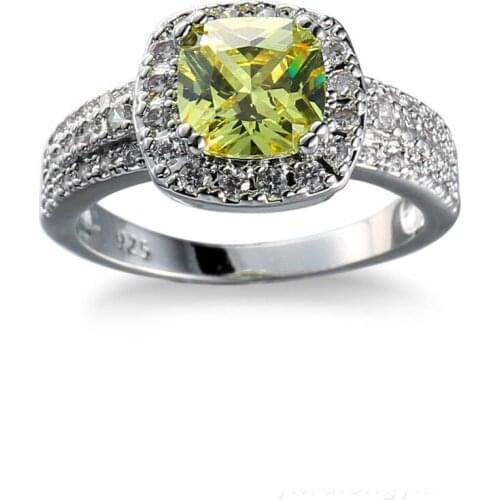 Ociki Silver Color Cubic Zirconia Square Yellow Crystal Wedding Ring for Women Girls Gift Drop Shipping Jewelry Wholesale