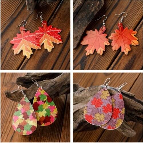 2021 Europe and America Autumn Earrings Pumpkin Thanksgiving Holiday Leather Earrings Maple Leaf Leather Earrings