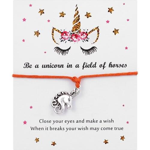 Unicorn Series Fashion silver Unicorn shape pendant red Charm Wax Cord Wish Card Adjustable Bracelets for Women Men Girl Boy