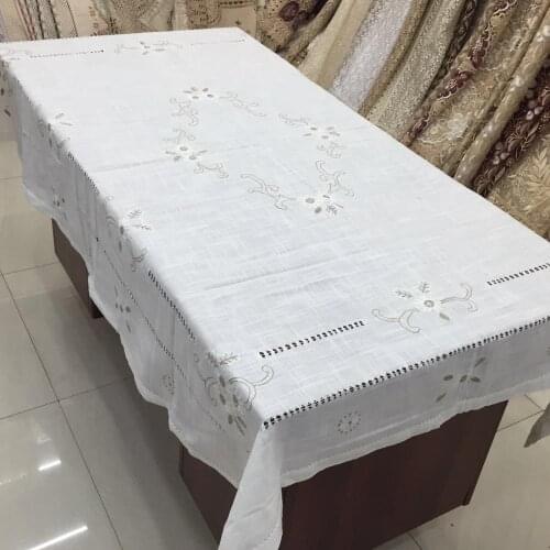 Hand Embroidery Flower Cotton Linen Tablecloth Christmas European Style Bed Cover Washable Table Cloth for Tea Table