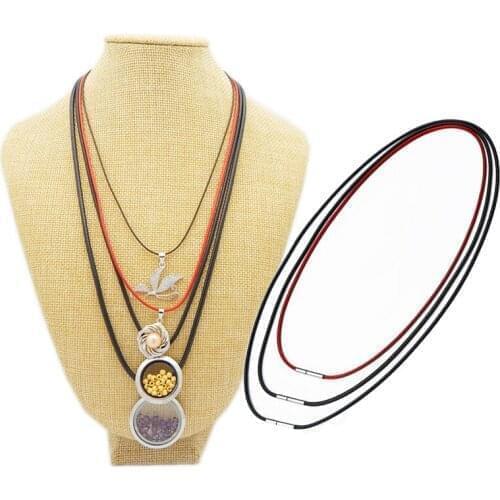 Stainless Steel Connectors Leather Cords Black Red Braided Wax Rope For DIY Necklace Choker Jewelry Findings Making Accessories