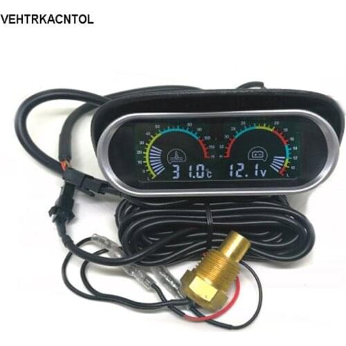 VEHTRKACNTOL 12v 24v Car Truck Water Temperature Gauge + Voltmeter Volt Gauge Meter 2 In 1 Universal