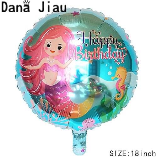High quality 18INCH HAPPY BIRTHDAY party foil balloon ocean animal Mermaid princess years old girl theme children toy wholesale