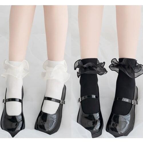Japanese Cute Organza Lace Socks Cotton Socks Ruffled Soft Cute Lolita Socks all-Match JK Uniform Stockings Kawaii Calf socks