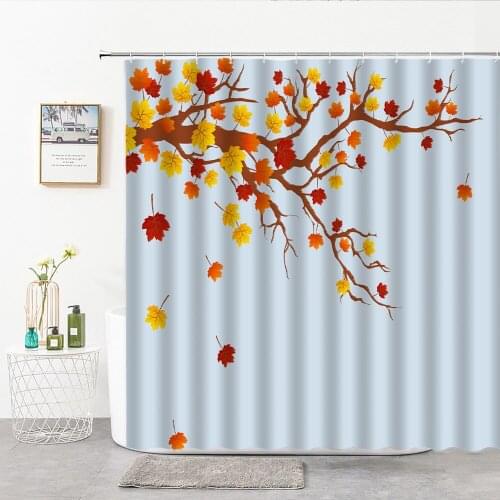 Maple Leaves Shower Curtain Hand Drawn Colorful Autumn Maple Tree Maple Leaves Flower Home Decor Bath Curtains Bathroom Supplies