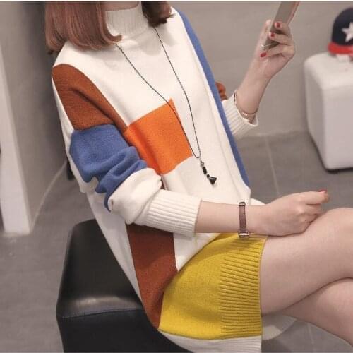 Women Half Turtleneck Long Knitted Jumper 2020 Autumn Winter New Korean Fashion Casual Style Sweater Pullovers Ladies Tops M274