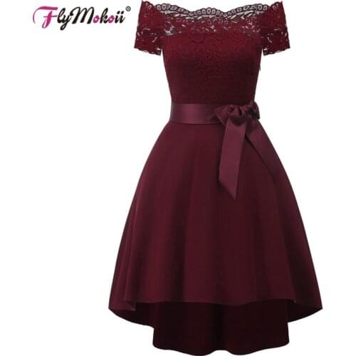 Plus Size Sexy Women Off The Shoulder Lace Dress Slash Neck Dresses Elegant Bowknot Party Evening Ball Gown