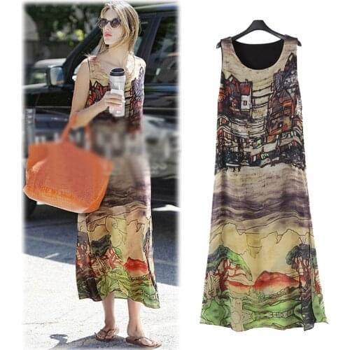 Queechalle 2020 Summer dress Women big size sleeveless loose chiffon dresses L XL XXL XXXL 4XL 5XL Plus size women clothing