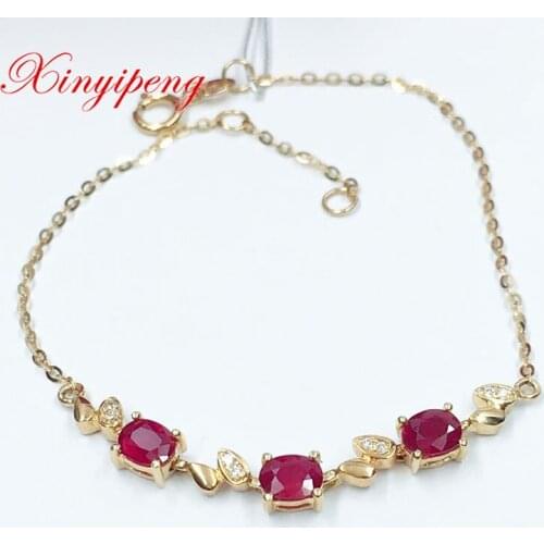 Xin Yipeng 18 K yellow gold inlaid real natural ruby bracelet fine jewelry gemstone wedding and engagement gift for women 4×5mm