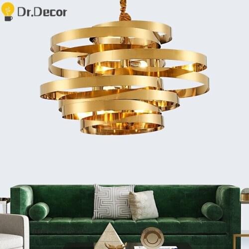 Nordic Stainless Steel Gold Pendant Lights Lighting Bedroom Modern Luxury Circular Kitchen Hanging Lamps Home Decor Pendant Lamp