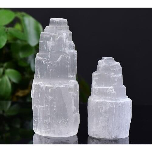 1PC Natural Gypsum Cylindrical Tower Spar Sculpture Modern Moroccan Crystal Ornaments Figurine Craft Home Decor Collection Gifts