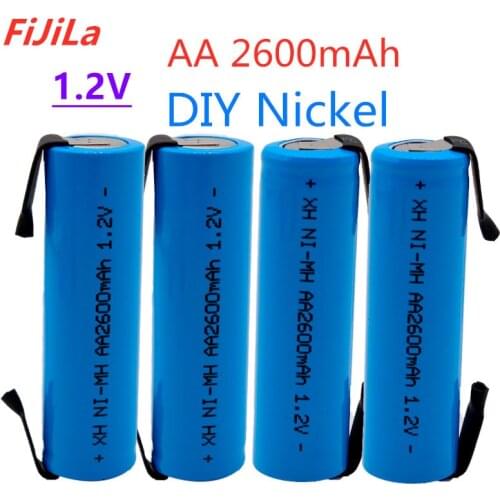 100% New original AA Rechargeable Battery 1.2 V 2600mah AA NiMH Battery with Solder Pins DIY Electric Razor toothbrush Toys