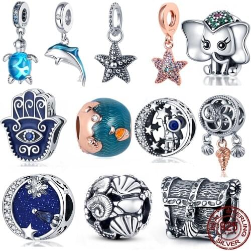 925 sterling silver woman jewelry ocean series narwhal charm starfish ocean waves & fish beads fit 3mmbracelet DIY pendant