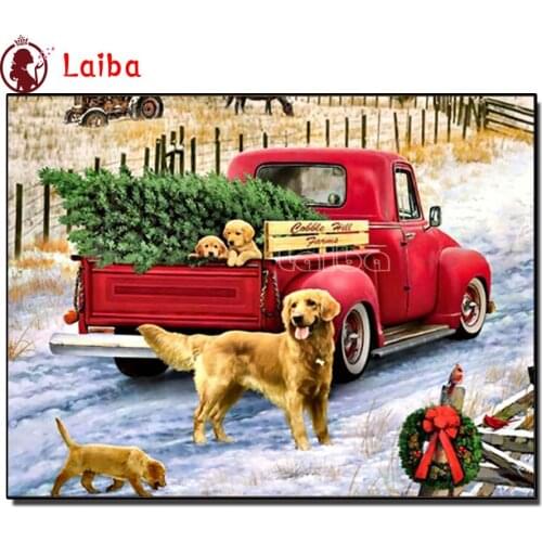 5D DIY Diamond Embroidery Golden retriever with car New Arrival Dog Diamond Painting Christmas Animal Craft Kit Wall Decoration