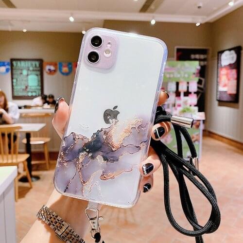 Watercolor Chain Necklace Lanyard Strap Cord Rope Case for IPhone 12 11 Pro Max X XR XS Mini 8 7 Plus Clear Cover Coque Funda