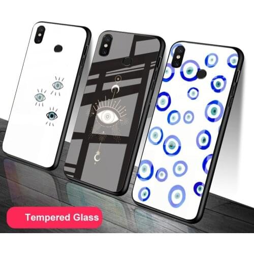 Evil Eye Illustrations Tempered Glass Phone Case For Redmi Note 5 6 7 8 9 Pro Note8T Note9S Redmi8 9 Cover Shell