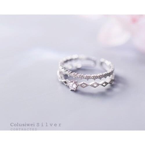 Colusiwei Sterling Silver 925 Daisy Lace Rhombus Double Layer Finger Rings for Women Wedding Statement Jewelry Chic Stylish