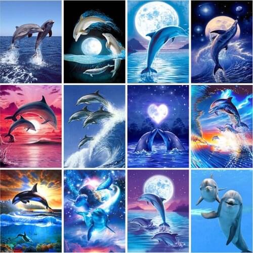 DIY Dolphin 5D Diamond Painting Full Round Drill Animal Diamond Embroidery Cross Stitch Kits Mosaic Wall Art Home Decor