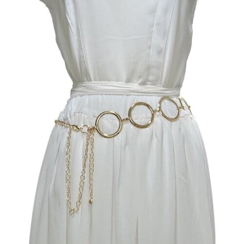 Women Adjustable Metal Circle Thin Skinny Chain Waist Belt Dress Waistband Decor