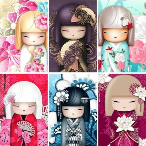 HUACAN DIY 5D Diamond Painting Japanese Doll Home Decoration Full Drill Square Embroidery Picture New