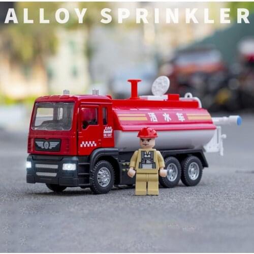 High simulation 1:50 alloy pull back water tank fire truck model,sprinkler truck toy,simulation sound and light,free shipping