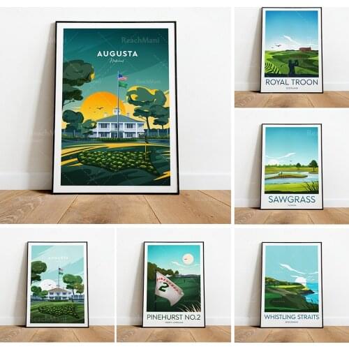 Pebble Beach Golf, Augusta National St. Andrew Golf Course Traditional Prints-Augusta National Golf Club Travel Prints Landscape