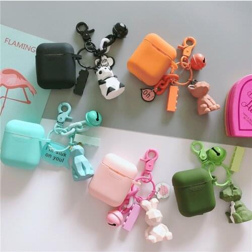 Paper-cut Rhombus Cute Silicone dinosaur Panda Rabbit Keychain Pendant Headphone Cases For Apple Airpods 1 2 Earphone Cover Capa