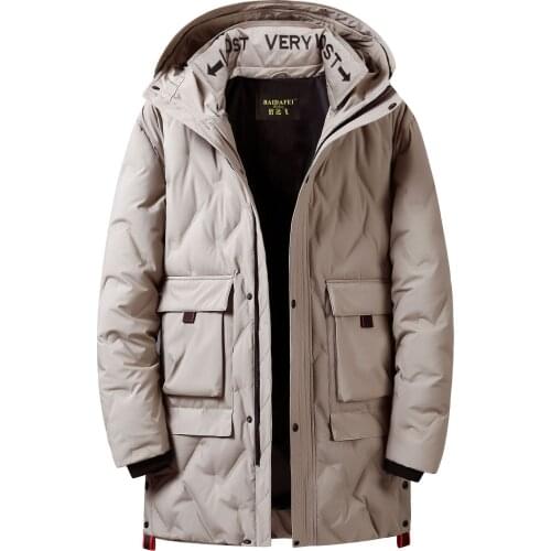 Man Winter Fashion Casual Long Thickening Warm Slim Large Size White Duck Down Jacket Brand Boutique Hooded Down Coat