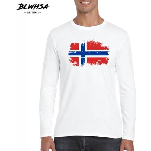 BLWHSA Norway Flag Men T Shirts Fashion New Fitness Long Sleeve Hip Hop T-shirts Homme Norway Fans Cheer Tops&Tees