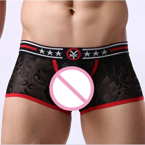 Mens Lace Panties Boxer Shorts Separation Penis Scrotum Independent Cabin Transparent Breathable Gladiator Costume Underwear