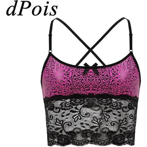 Mens Sissy Lingerie Erotic Leopard Printed Spaghetti Straps Cross Back Lace Spliced Camisole Vest Crop Tops Gay Male Sleepwear