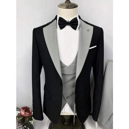 New Black Men Suits Red Shawl Lapel Wedding Dress Slim Fit Costume Homme Groom Suits Tuxedos 3 Pcs Prom Terno Masculino Blazer