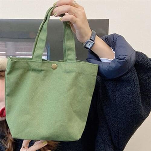 New Handbags Solid Candy Color Canvas Tote Bag Lunch Bag Food Fashion Portable Small Lunchbox Bag With Copper Buckle