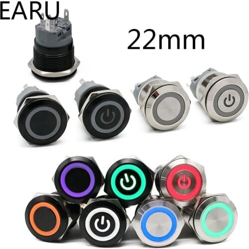 22mm New Waterproof Metal Push Button Switch LED Light Black Momentary Latching Car Engine Computer PC Power Switch 3-380V Red