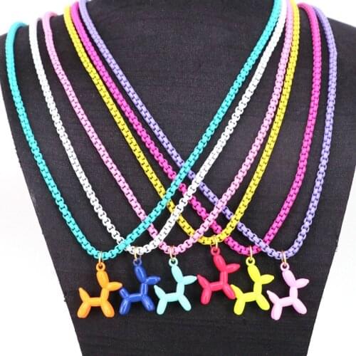 5Pcs New Fashion Multicolor Cute Colorful Rainbow Enamel Metal Balloon Puppy Poodle Dog Charm Pendants Necklace Gift Party