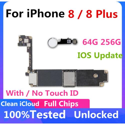 100% Unlocked For iphone 8/8 Plus Motherboard With/No Touch ID Free iCloud Support IOS Update Full Chips Original Logicboard