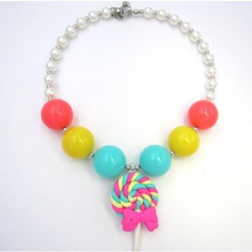 2020 New Kids Girls Lovely Candy Rainbow Lollipop Pendant Necklace Chunky Bubble Gum Choker Necklace Dress Up Gift For Baby Kids
