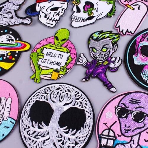 Skull/Punk Sickers Alien Patch Embroidered Patches for Clothing Parches Alien Stripes Badges DIY Iron on Patches on Clothes