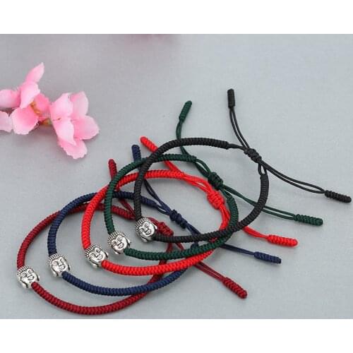 Tibetan Buddhist Buddha Head Prayer Bead Lucky Charm Bracelets & Bangles For Women Men Handmade Knots Rope Bracelet