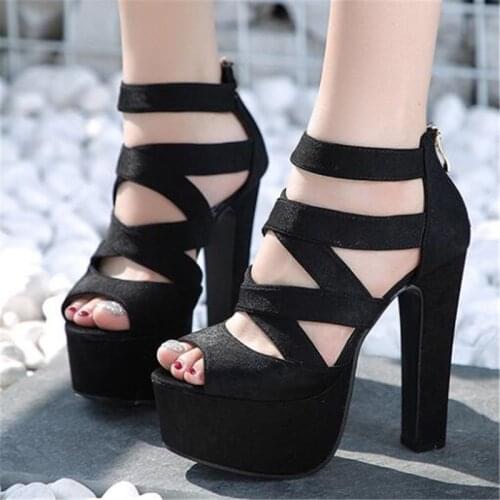 Spring Summer 15CM Fashion Thick With Sandals Fish Mouth Shoes High-heeled Hollow Sandals Nightclub High .ZYW-303-57