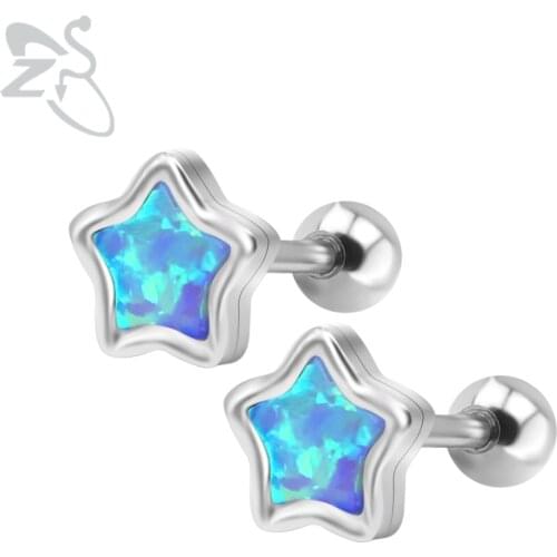 Opal Stones Earrings Star Design Ear Studs 316 Surgical Steel Pierced Helix For Female Earring Ears Stud Accessories Ohrringe