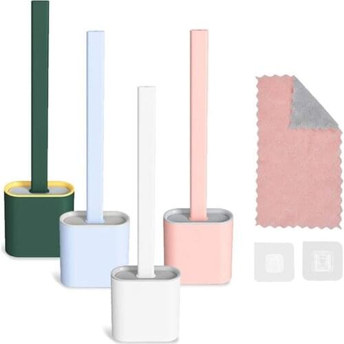 Silicone Flex Toilet Brush Bathroom Rubber Cleaning Brush with Base Wall-mounted Quick Drying Toilet Brush